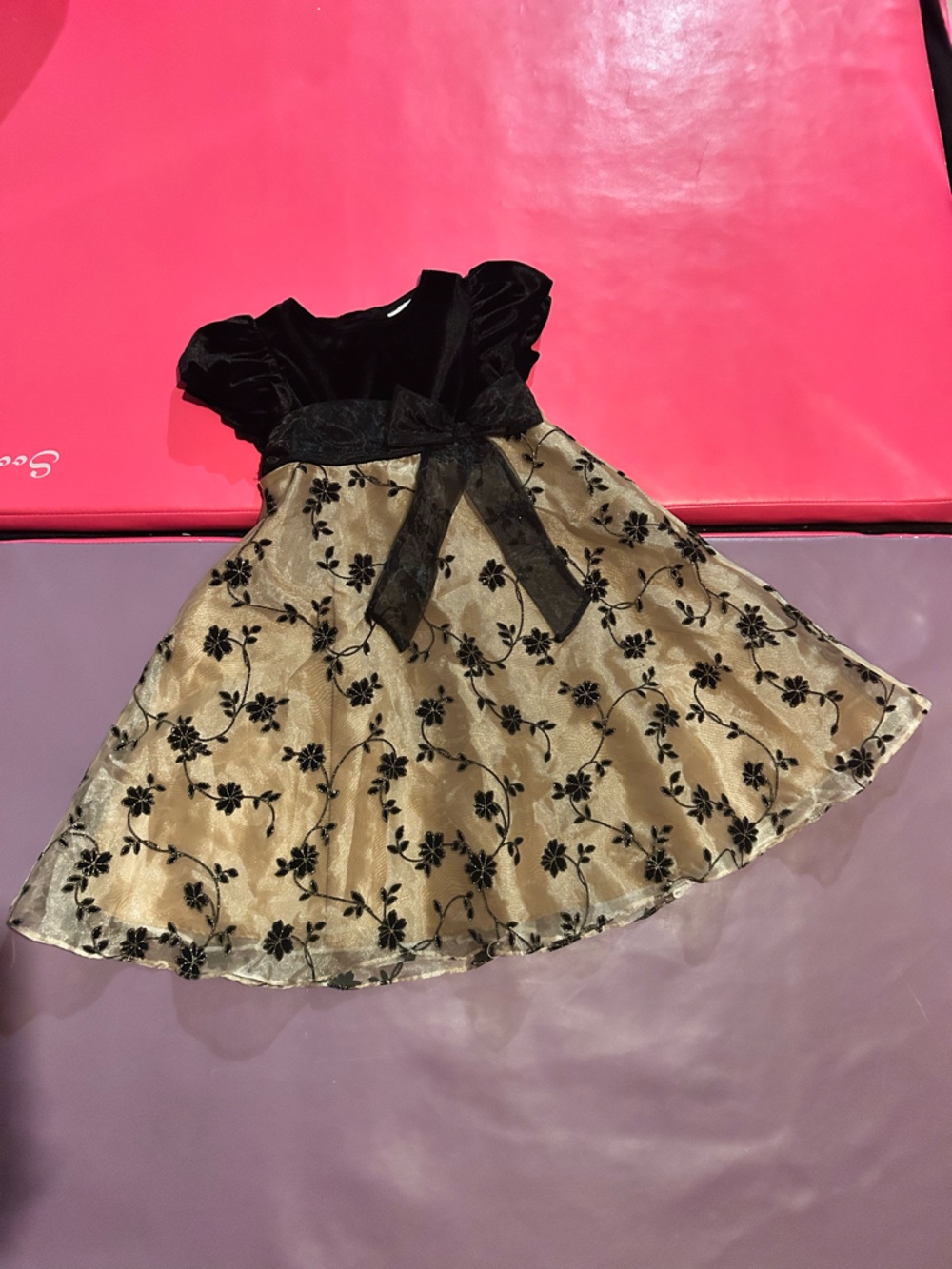 Rare Editions Black and tan Floral Tulle Party Dress